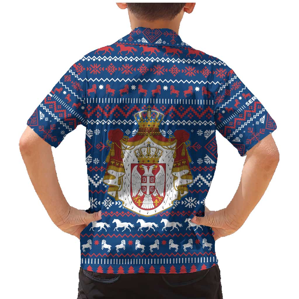 Serbia Christmas Family Matching Mermaid Dress and Hawaiian Shirt with Traditional Santa Eagle Serbian Coat of Arms and Blue Red White Folk Pattern Design - Wonder Print Shop
