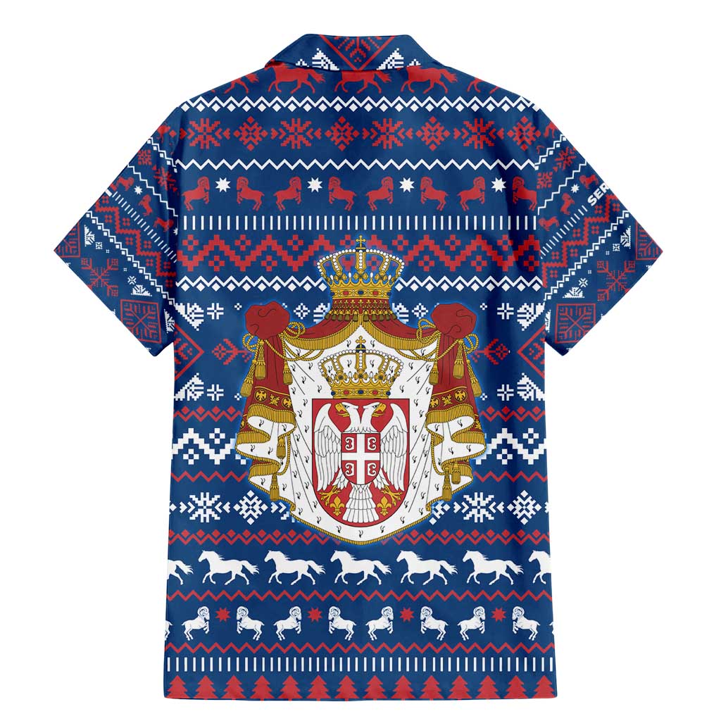 Serbia Christmas Family Matching Mermaid Dress and Hawaiian Shirt with Traditional Santa Eagle Serbian Coat of Arms and Blue Red White Folk Pattern Design - Wonder Print Shop