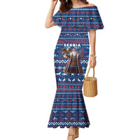 Serbia Christmas Family Matching Mermaid Dress and Hawaiian Shirt with Traditional Santa Eagle Serbian Coat of Arms and Blue Red White Folk Pattern Design - Wonder Print Shop