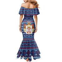 Serbia Christmas Family Matching Mermaid Dress and Hawaiian Shirt with Traditional Santa Eagle Serbian Coat of Arms and Blue Red White Folk Pattern Design - Wonder Print Shop