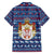 Serbia Christmas Family Matching Off The Shoulder Long Sleeve Dress and Hawaiian Shirt with Traditional Santa Eagle Serbian Coat of Arms and Blue Red White Folk Pattern Design - Wonder Print Shop