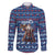 Serbia Christmas Family Matching Off The Shoulder Long Sleeve Dress and Hawaiian Shirt with Traditional Santa Eagle Serbian Coat of Arms and Blue Red White Folk Pattern Design - Wonder Print Shop