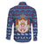 Serbia Christmas Family Matching Off The Shoulder Long Sleeve Dress and Hawaiian Shirt with Traditional Santa Eagle Serbian Coat of Arms and Blue Red White Folk Pattern Design - Wonder Print Shop