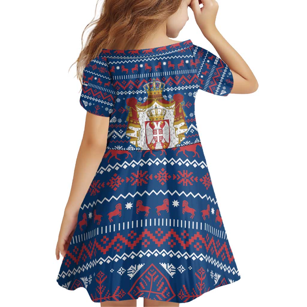 Serbia Christmas Family Matching Off Shoulder Short Dress and Hawaiian Shirt with Traditional Santa Eagle Serbian Coat of Arms and Blue Red White Folk Pattern Design - Wonder Print Shop