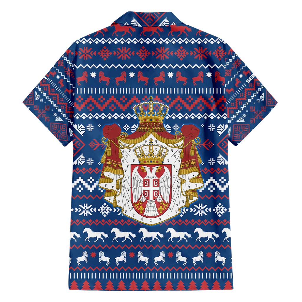 Serbia Christmas Family Matching Short Sleeve Bodycon Dress and Hawaiian Shirt with Traditional Santa Eagle Serbian Coat of Arms and Blue Red White Folk Pattern Design - Wonder Print Shop