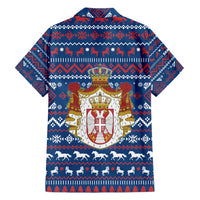 Serbia Christmas Family Matching Short Sleeve Bodycon Dress and Hawaiian Shirt with Traditional Santa Eagle Serbian Coat of Arms and Blue Red White Folk Pattern Design - Wonder Print Shop