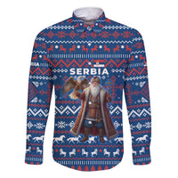 Serbia Christmas Family Matching Short Sleeve Bodycon Dress and Hawaiian Shirt with Traditional Santa Eagle Serbian Coat of Arms and Blue Red White Folk Pattern Design - Wonder Print Shop