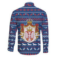 Serbia Christmas Family Matching Short Sleeve Bodycon Dress and Hawaiian Shirt with Traditional Santa Eagle Serbian Coat of Arms and Blue Red White Folk Pattern Design - Wonder Print Shop