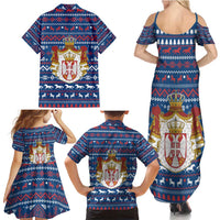 Serbia Christmas Family Matching Summer Maxi Dress and Hawaiian Shirt with Traditional Santa Eagle Serbian Coat of Arms and Blue Red White Folk Pattern Design - Wonder Print Shop