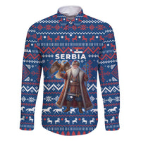 Serbia Christmas Family Matching Summer Maxi Dress and Hawaiian Shirt with Traditional Santa Eagle Serbian Coat of Arms and Blue Red White Folk Pattern Design - Wonder Print Shop