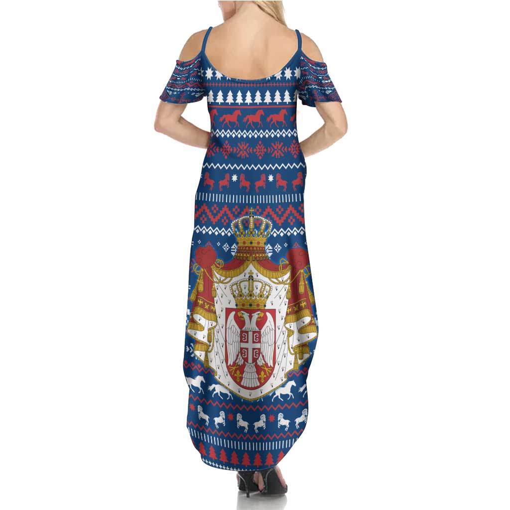 Serbia Christmas Family Matching Summer Maxi Dress and Hawaiian Shirt with Traditional Santa Eagle Serbian Coat of Arms and Blue Red White Folk Pattern Design - Wonder Print Shop