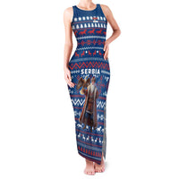 Serbia Christmas Family Matching Tank Maxi Dress and Hawaiian Shirt with Traditional Santa Eagle Serbian Coat of Arms and Blue Red White Folk Pattern Design - Wonder Print Shop