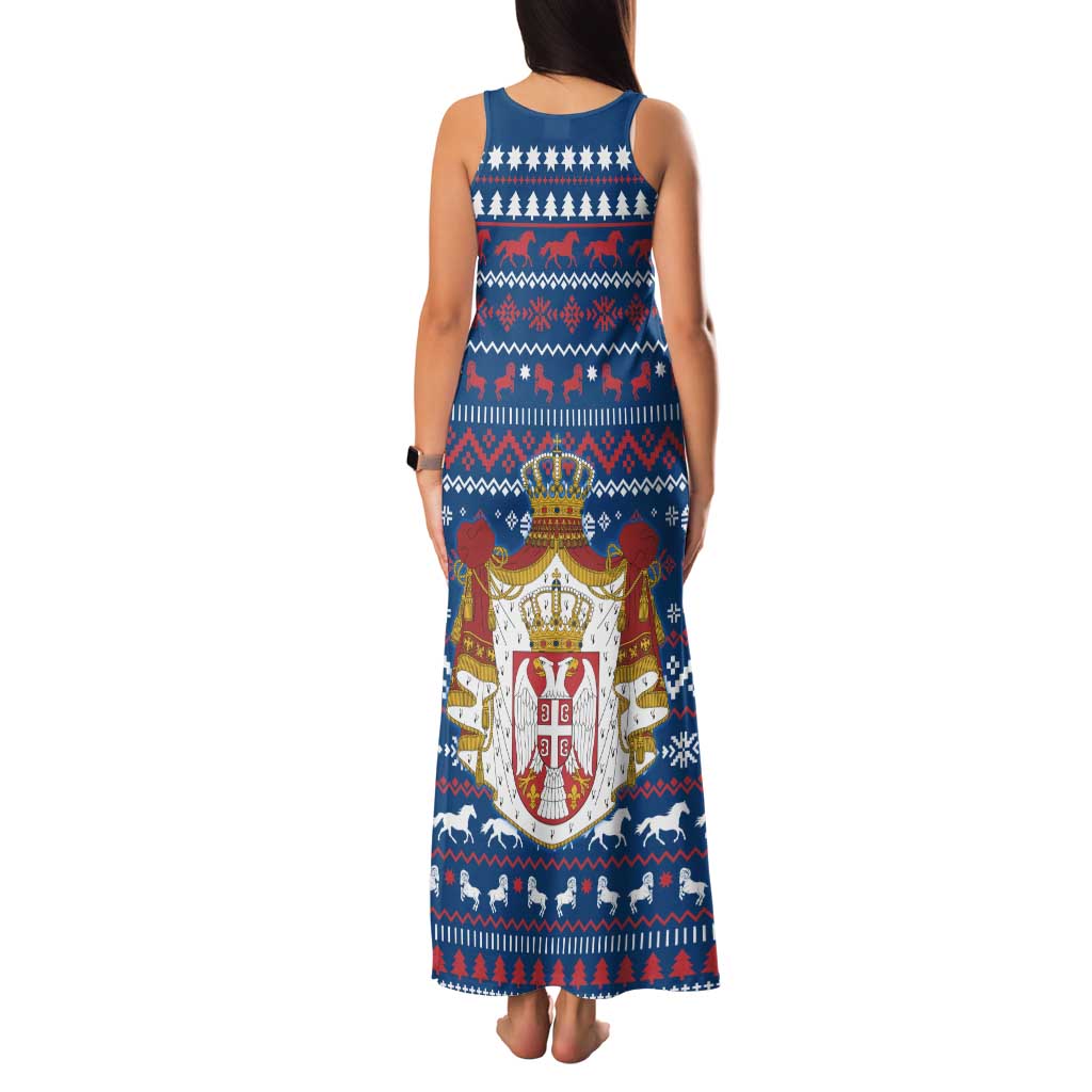 Serbia Christmas Family Matching Tank Maxi Dress and Hawaiian Shirt with Traditional Santa Eagle Serbian Coat of Arms and Blue Red White Folk Pattern Design - Wonder Print Shop