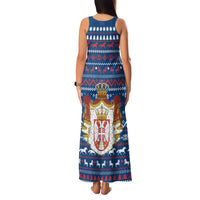 Serbia Christmas Family Matching Tank Maxi Dress and Hawaiian Shirt with Traditional Santa Eagle Serbian Coat of Arms and Blue Red White Folk Pattern Design - Wonder Print Shop