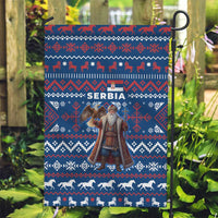 Serbia Christmas Garden Flag with Traditional Santa Eagle Serbian Coat of Arms and Blue Red White Folk Pattern Design - Wonder Print Shop