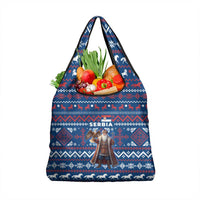 Serbia Christmas Grocery Bag with Traditional Santa Eagle Serbian Coat of Arms and Blue Red White Folk Pattern Design - Wonder Print Shop