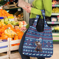Serbia Christmas Grocery Bag with Traditional Santa Eagle Serbian Coat of Arms and Blue Red White Folk Pattern Design - Wonder Print Shop