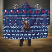 Serbia Christmas Hooded Blanket with Traditional Santa Eagle Serbian Coat of Arms and Blue Red White Folk Pattern Design - Wonder Print Shop
