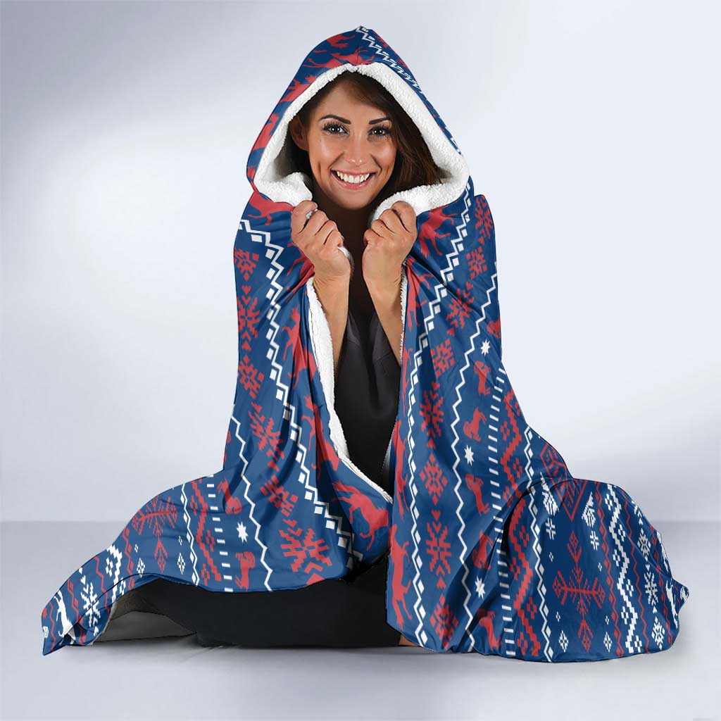Serbia Christmas Hooded Blanket with Traditional Santa Eagle Serbian Coat of Arms and Blue Red White Folk Pattern Design - Wonder Print Shop