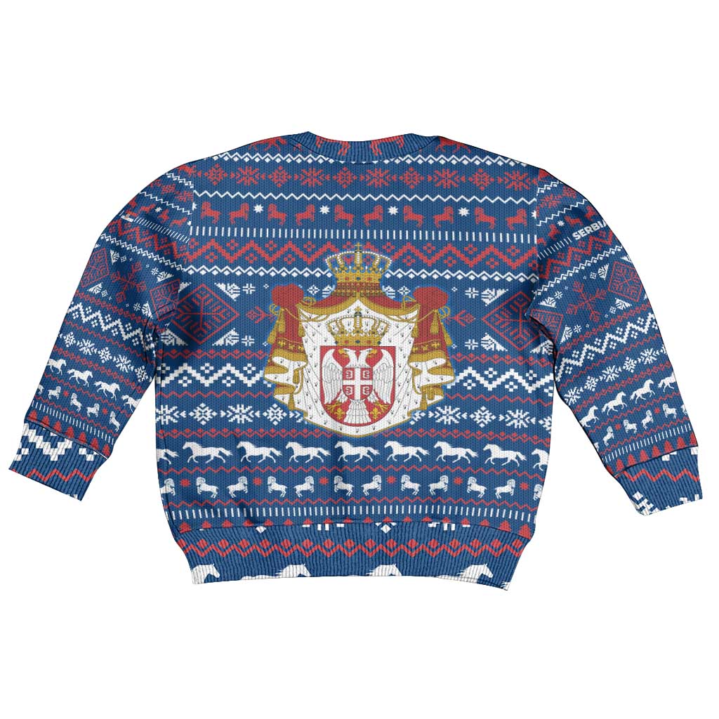 Serbia Christmas Kid Ugly Christmas Sweater with Traditional Santa Eagle Serbian Coat of Arms and Blue Red White Folk Pattern Design - Wonder Print Shop