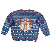 Serbia Christmas Kid Ugly Christmas Sweater with Traditional Santa Eagle Serbian Coat of Arms and Blue Red White Folk Pattern Design - Wonder Print Shop