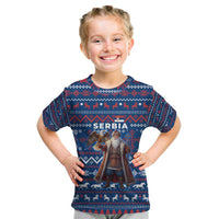 Serbia Christmas Kid T Shirt with Traditional Santa Eagle Serbian Coat of Arms and Blue Red White Folk Pattern Design - Wonder Print Shop