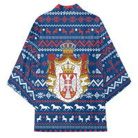 Serbia Christmas Kimono with Traditional Santa Eagle Serbian Coat of Arms and Blue Red White Folk Pattern Design - Wonder Print Shop