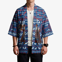 Serbia Christmas Kimono with Traditional Santa Eagle Serbian Coat of Arms and Blue Red White Folk Pattern Design - Wonder Print Shop
