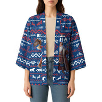 Serbia Christmas Kimono with Traditional Santa Eagle Serbian Coat of Arms and Blue Red White Folk Pattern Design - Wonder Print Shop