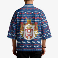 Serbia Christmas Kimono with Traditional Santa Eagle Serbian Coat of Arms and Blue Red White Folk Pattern Design - Wonder Print Shop