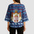 Serbia Christmas Kimono Sleeve Blouse with Traditional Santa Eagle Serbian Coat of Arms and Blue Red White Folk Pattern Design - Wonder Print Shop
