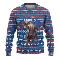 Serbia Christmas Ugly Christmas Sweater with Traditional Santa Eagle Serbian Coat of Arms and Blue Red White Folk Pattern Design - Wonder Print Shop