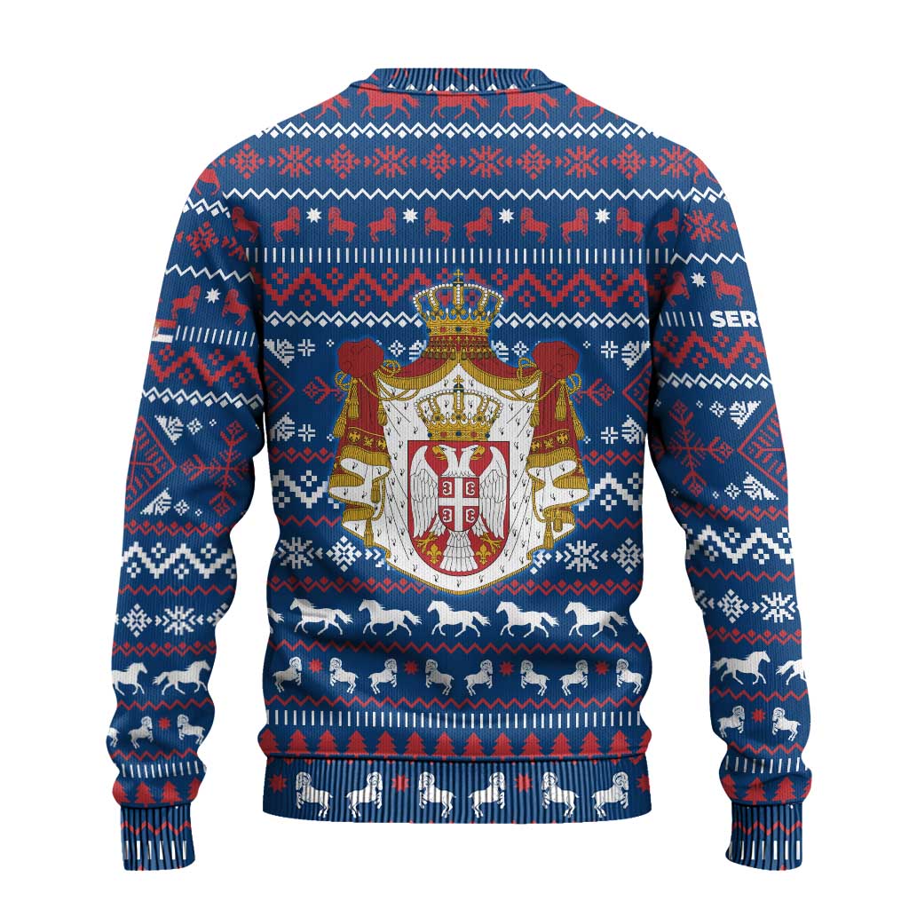 Serbia Christmas Ugly Christmas Sweater with Traditional Santa Eagle Serbian Coat of Arms and Blue Red White Folk Pattern Design - Wonder Print Shop