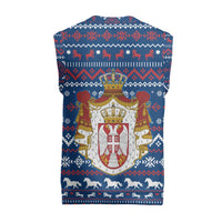 Serbia Christmas Knitted V-Neck Vest with Traditional Santa Eagle Serbian Coat of Arms and Blue Red White Folk Pattern Design - Wonder Print Shop