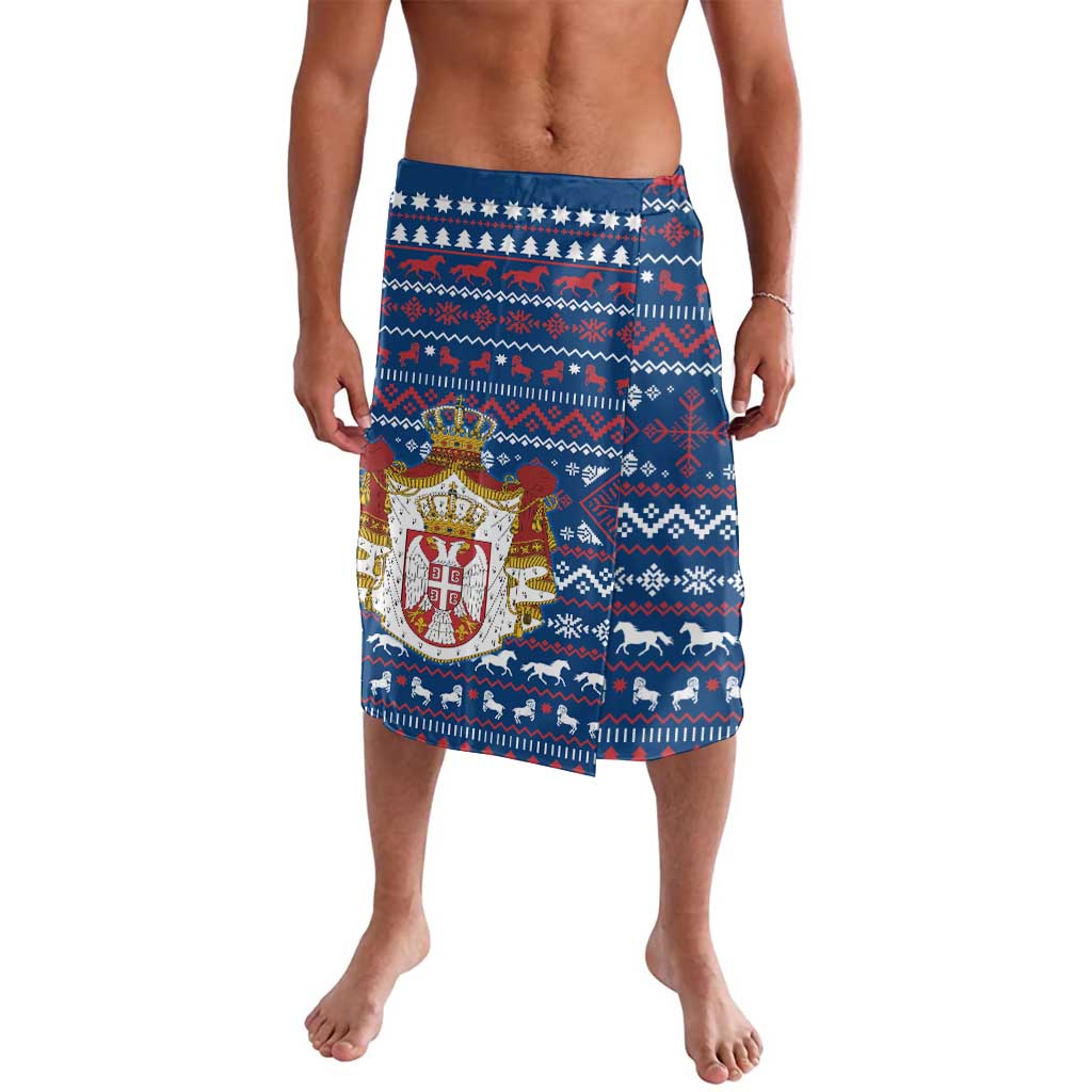 Serbia Christmas Lavalava with Traditional Santa Eagle Serbian Coat of Arms and Blue Red White Folk Pattern Design - Wonder Print Shop