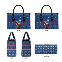 Serbia Christmas Leather Bag with Traditional Santa Eagle Serbian Coat of Arms and Blue Red White Folk Pattern Design - Wonder Print Shop