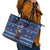 Serbia Christmas Leather Tote Bag with Traditional Santa Eagle Serbian Coat of Arms and Blue Red White Folk Pattern Design - Wonder Print Shop