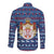 Serbia Christmas Long Sleeve Button Shirt with Traditional Santa Eagle Serbian Coat of Arms and Blue Red White Folk Pattern Design - Wonder Print Shop