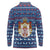 Serbia Christmas Long Sleeve Polo Shirt with Traditional Santa Eagle Serbian Coat of Arms and Blue Red White Folk Pattern Design - Wonder Print Shop
