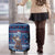Serbia Christmas Luggage Cover with Traditional Santa Eagle Serbian Coat of Arms and Blue Red White Folk Pattern Design - Wonder Print Shop