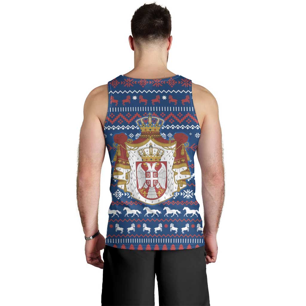 Serbia Christmas Men Tank Top with Traditional Santa Eagle Serbian Coat of Arms and Blue Red White Folk Pattern Design - Wonder Print Shop