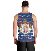Serbia Christmas Men Tank Top with Traditional Santa Eagle Serbian Coat of Arms and Blue Red White Folk Pattern Design - Wonder Print Shop