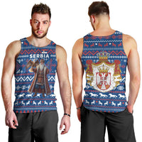 Serbia Christmas Men Tank Top with Traditional Santa Eagle Serbian Coat of Arms and Blue Red White Folk Pattern Design - Wonder Print Shop