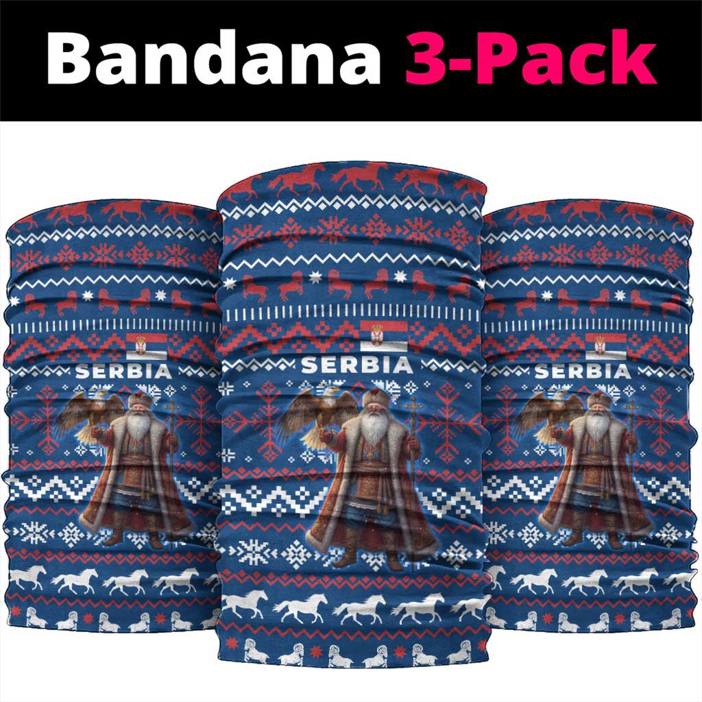 Serbia Christmas Neck Gaiter with Traditional Santa Eagle Serbian Coat of Arms and Blue Red White Folk Pattern Design - Wonder Print Shop