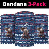 Serbia Christmas Neck Gaiter with Traditional Santa Eagle Serbian Coat of Arms and Blue Red White Folk Pattern Design - Wonder Print Shop