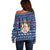 Serbia Christmas Off Shoulder Sweater with Traditional Santa Eagle Serbian Coat of Arms and Blue Red White Folk Pattern Design - Wonder Print Shop