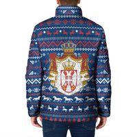 Serbia Christmas Padded Jacket with Traditional Santa Eagle Serbian Coat of Arms and Blue Red White Folk Pattern Design - Wonder Print Shop