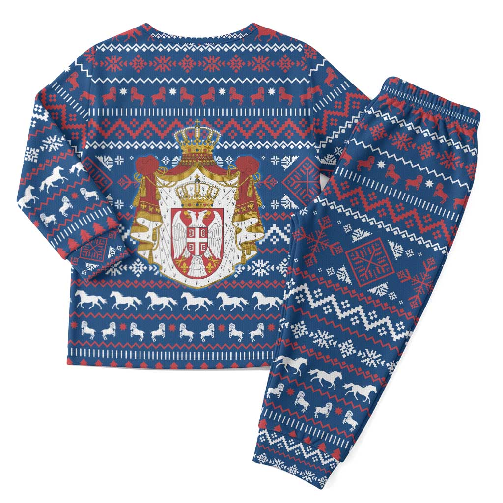 Serbia Christmas Pajama Set with Traditional Santa Eagle Serbian Coat of Arms and Blue Red White Folk Pattern Design - Wonder Print Shop