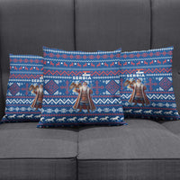 Serbia Christmas Pillow Cover with Traditional Santa Eagle Serbian Coat of Arms and Blue Red White Folk Pattern Design - Wonder Print Shop
