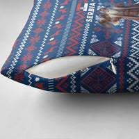 Serbia Christmas Pillow Cover with Traditional Santa Eagle Serbian Coat of Arms and Blue Red White Folk Pattern Design - Wonder Print Shop